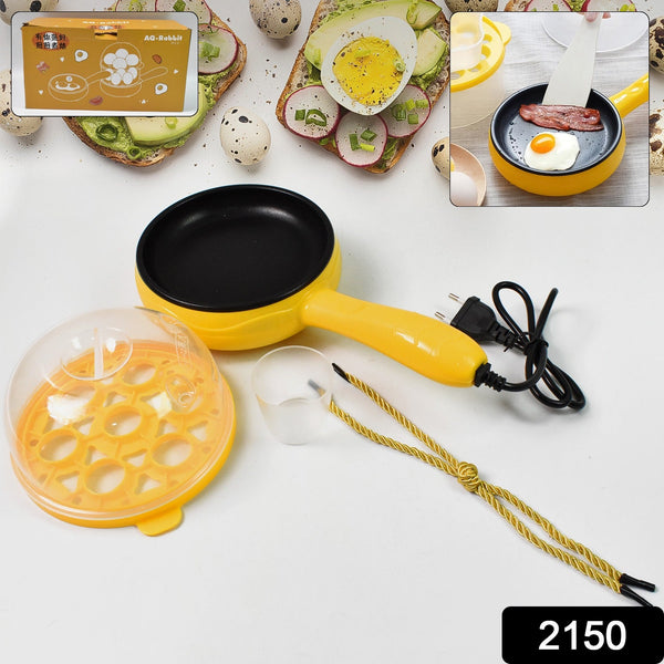 Multi functional Electric 2 in 1 Egg Frying Pan with Egg Boiler Machine Measuring Cup with Handle