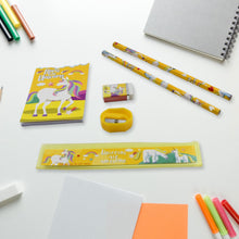 6-piece stationary set with ruler, pencils, and sharpener