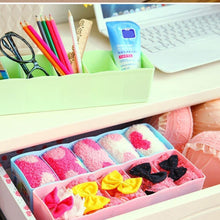 Pack of 2 storage boxes for organizing socks and undergarments with 5 compartments each.