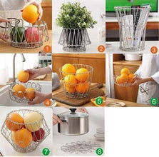 Space-saving foldable fruit basket for kitchen use